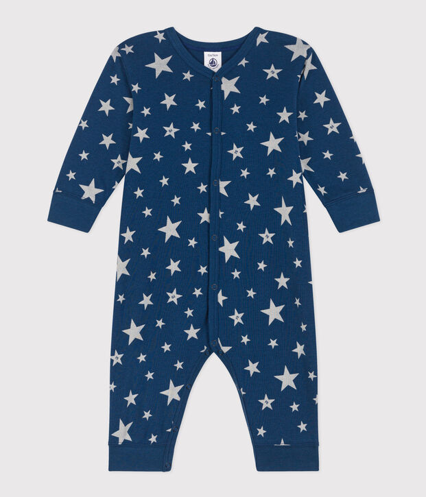 Pyjama b&eacute;b&eacute; sans pieds en coton bleu/blanc