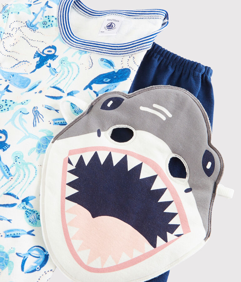 Pyjacourt d&eacute;guisement requin en coton enfant blanc MARSHMALLOW/blanc MULTICO