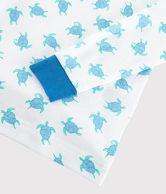 Pyjama snugfit imprimé tortues petit garçon-petite fille en coton blanc MARSHMALLOW/bleu COOL