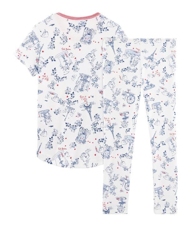 Pyjama petite fille en c&ocirc;te blanc/multicouleur