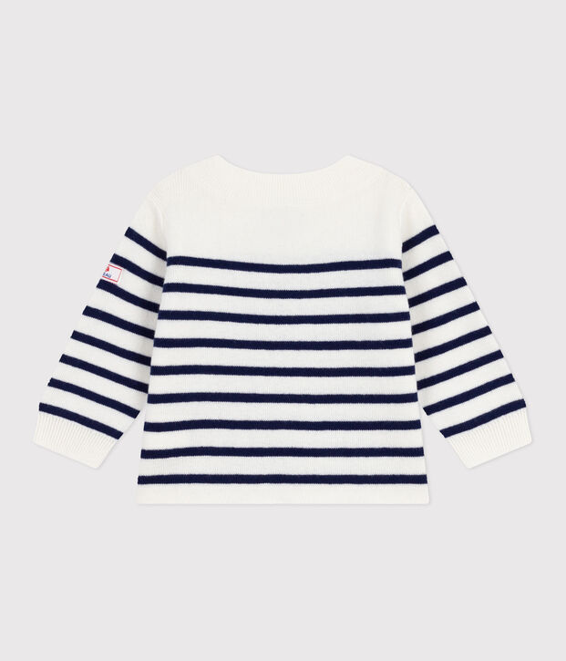 Pull marin b&eacute;b&eacute; en laine et coton &agrave; rayures bleu/bleu