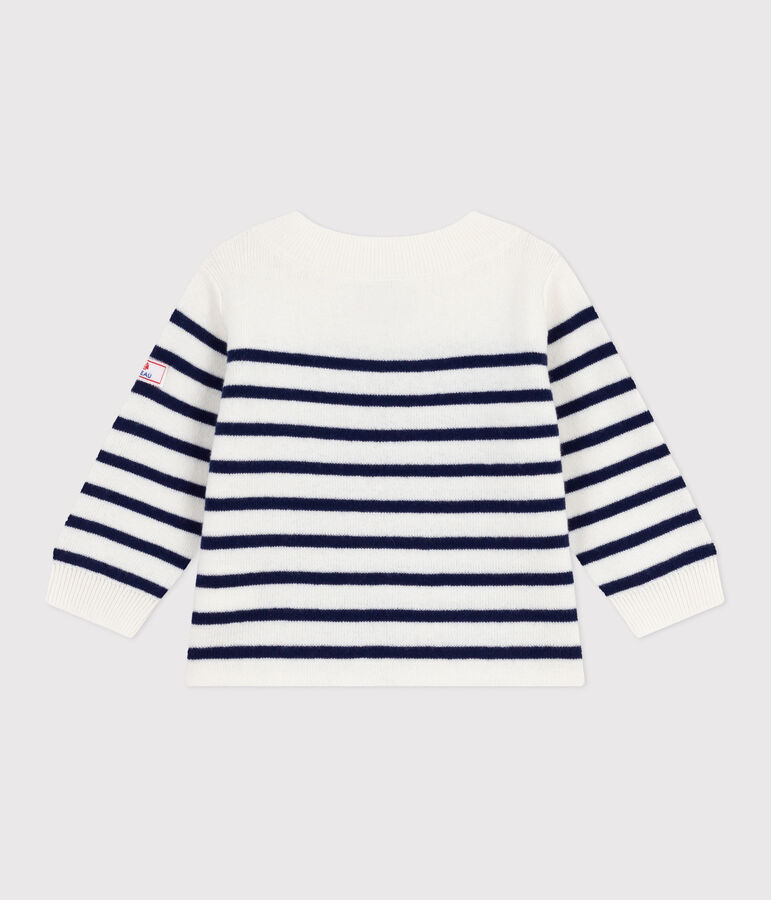 Pull marin b&eacute;b&eacute; en laine et coton &agrave; rayures bleu MARSHMALLOW/ SOIR