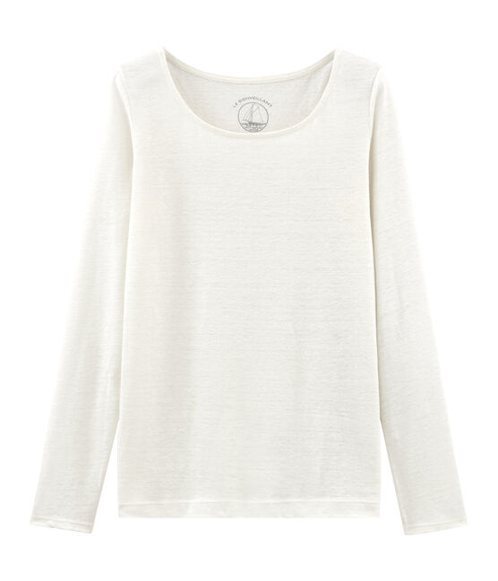 Tee-shirt manches longues femme en lin blanc MARSHMALLOW