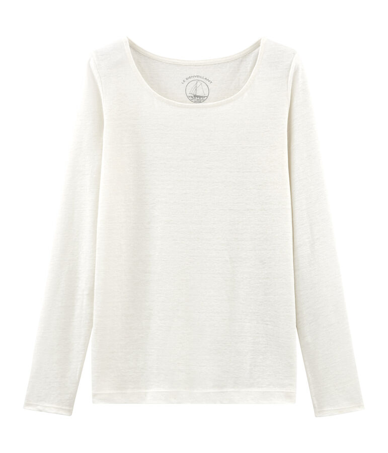 Tee-shirt manches longues femme en lin blanc