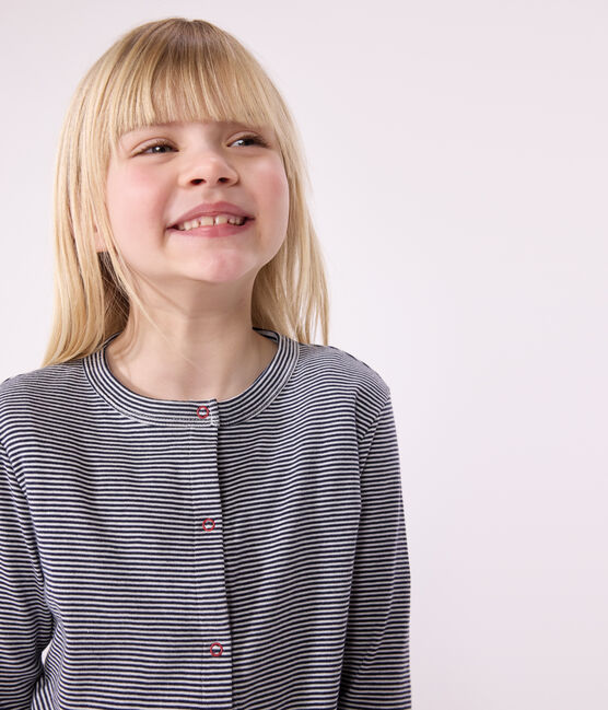 Cardigan enfant en coton à rayures bleu SMOKING/blanc MARSHMALLOW