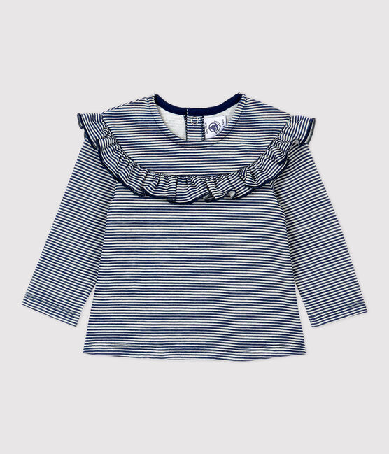 Blouse en laine et coton bébé bleu MEDIEVAL/blanc MARSHMALLOW
