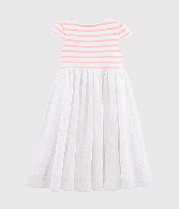 Robe manches courtes enfant fille. blanc/rose