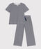Pyjama enfant en coton manches courtes et jambes amples à rayures bleu SMOKING/blanc MARSHMALLOW