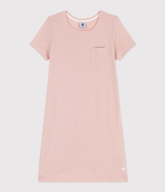 Chemise de nuit unie en coton ajouré petite fille rose SALINE