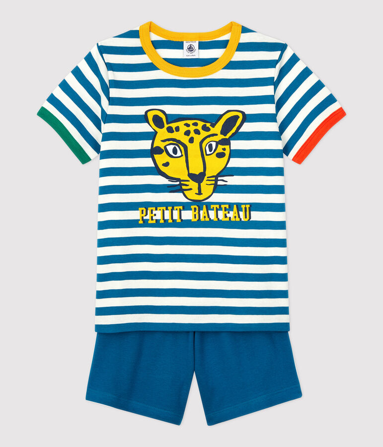 Pyjacourt &agrave; rayures petit gar&ccedil;on en coton bleu/blanc