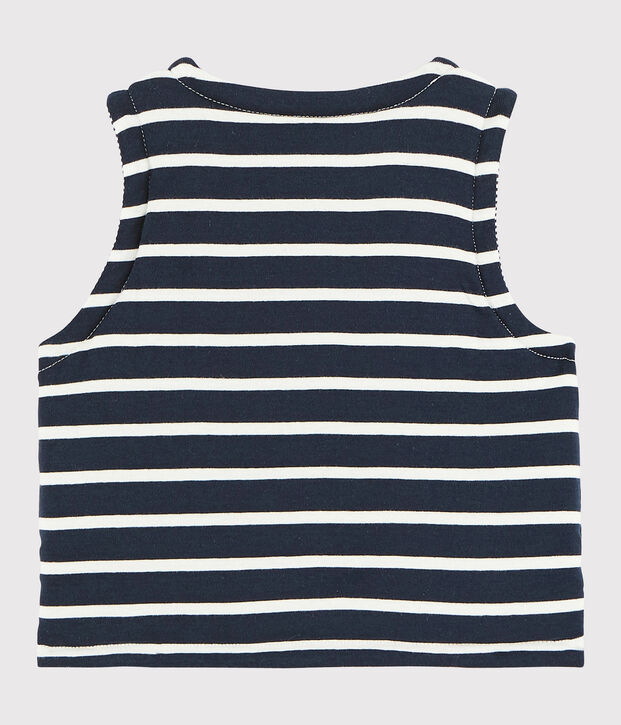 Gilet sans manches r&eacute;versible b&eacute;b&eacute; en c&ocirc;te ouatin&eacute;e bleu/blanc