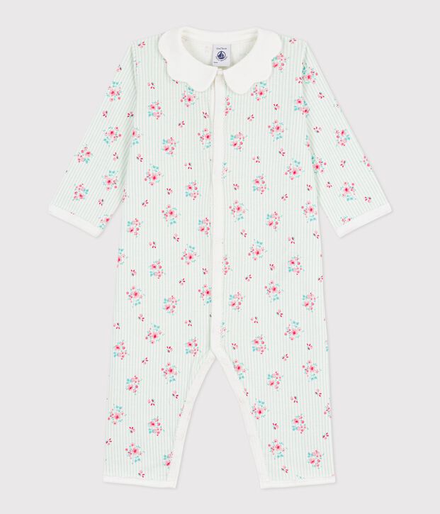 Pyjama b&eacute;b&eacute; en coton sans pieds &agrave; col imprim&eacute; fleuri blanc/multicouleur