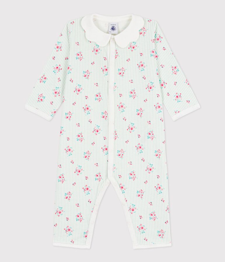 Pyjama b&eacute;b&eacute; en coton sans pieds &agrave; col imprim&eacute; fleuri blanc MARSHMALLOW/blanc MULTICO