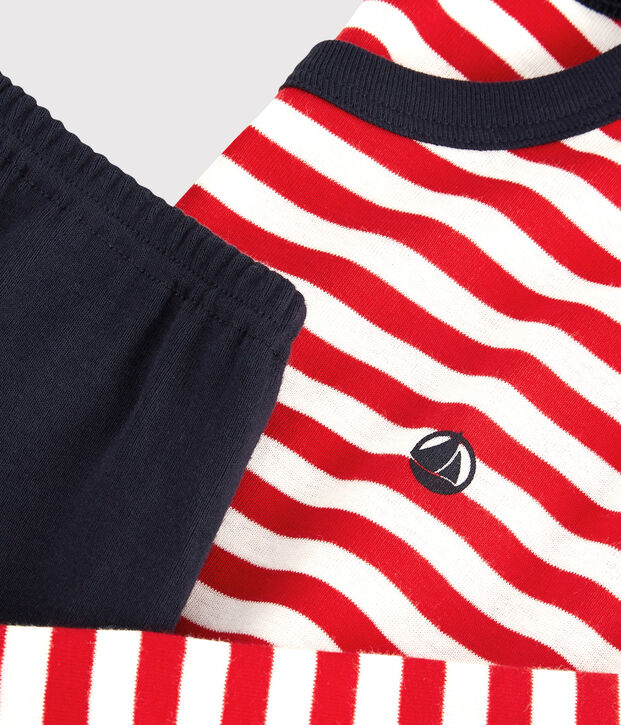 Pyjama rayures rouges petit gar&ccedil;on en coton biologique rouge/multicouleur