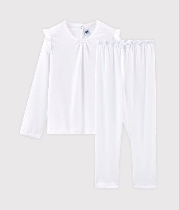 Pyjama petite fille en coton fin blanc
