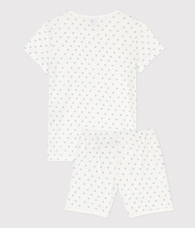 Pyjacourt &agrave; pois en coton petite fille blanc/vert