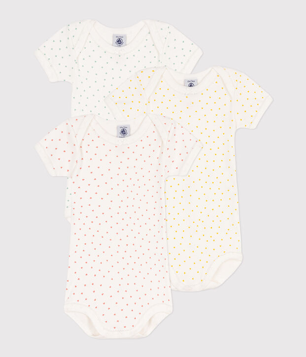 Lot de 3 bodies manches courtes coeurs en coton multicouleur