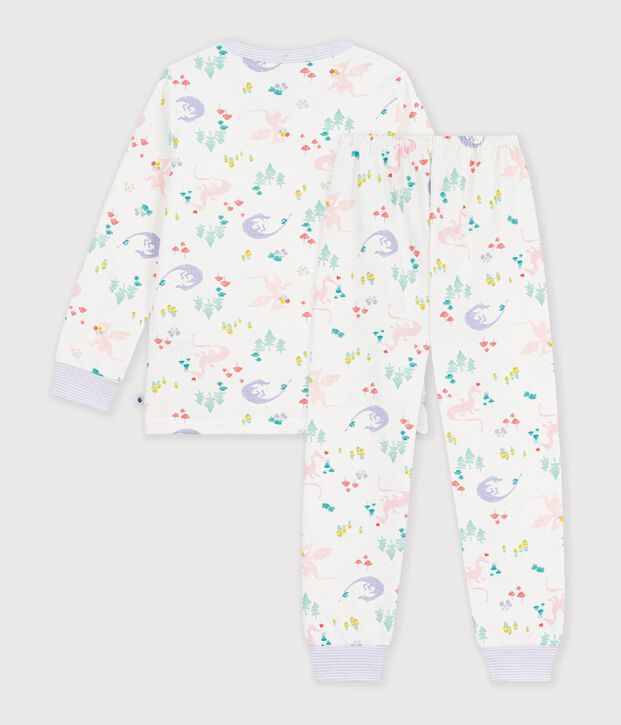 Pyjama enfant en molleton imprim&eacute; dragons blanc/multicouleur