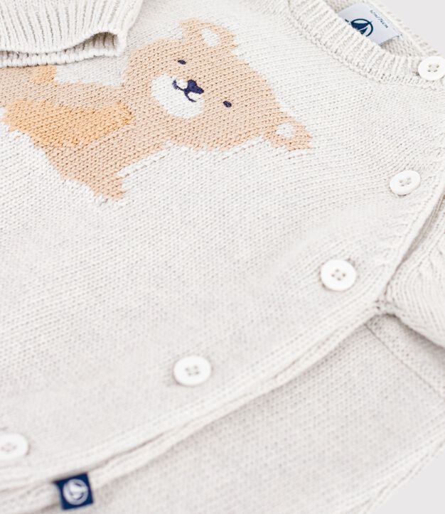 Ensemble 2 pi&egrave;ces b&eacute;b&eacute; en tricot coton &agrave; motif ourson beige chin&eacute;