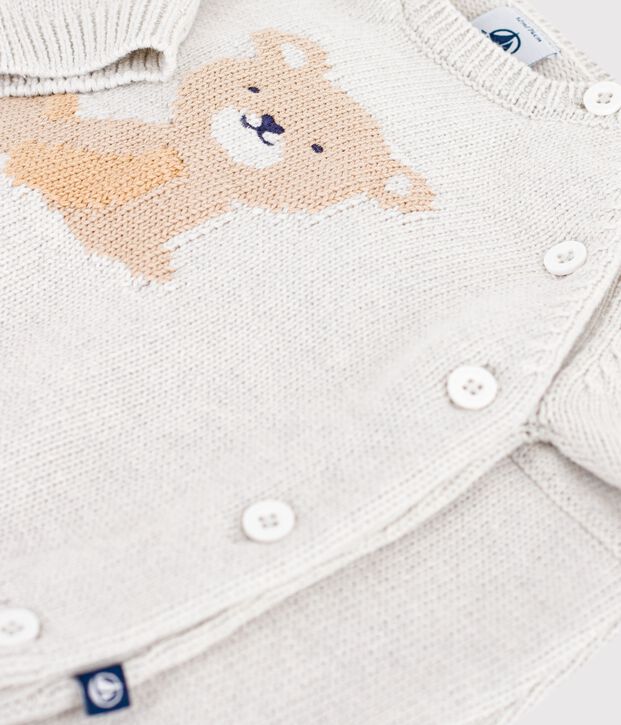 Ensemble 2 pi&egrave;ces b&eacute;b&eacute; en tricot laine et coton et motif ourson beige chin&eacute;