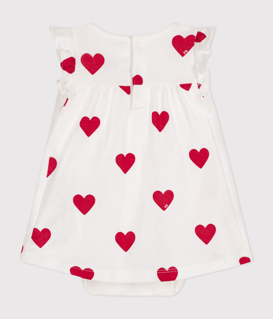 Robe body imprimée coeur en coton bio bébé blanc MARSHMALLOW/rouge TERKUIT