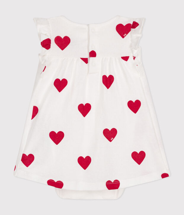 Robe body imprim&eacute;e coeur en coton bio b&eacute;b&eacute; blanc/rouge