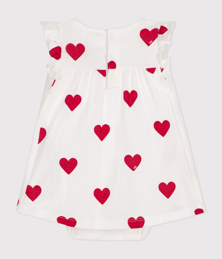 Robe body imprim&eacute;e coeur en coton bio b&eacute;b&eacute; blanc MARSHMALLOW/rouge TERKUIT