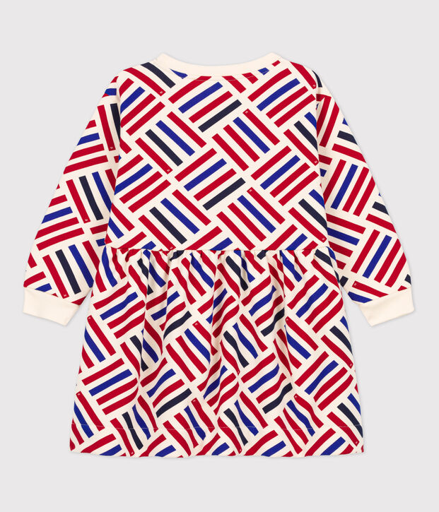 Robe manches longues imprim&eacute;e en molleton enfant fille &eacute;cru/multicouleur