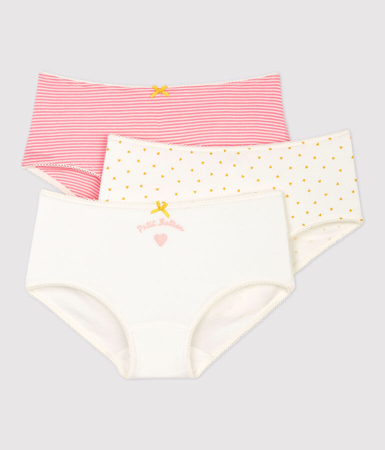 Lot de 3 shorties imprim&eacute; coeur petite fille en coton multicouleur