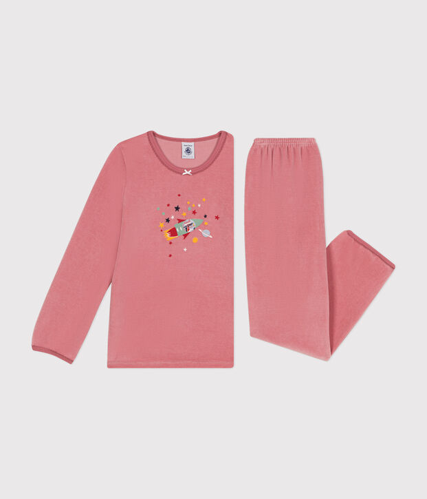 Pyjama uni en velours enfant rose