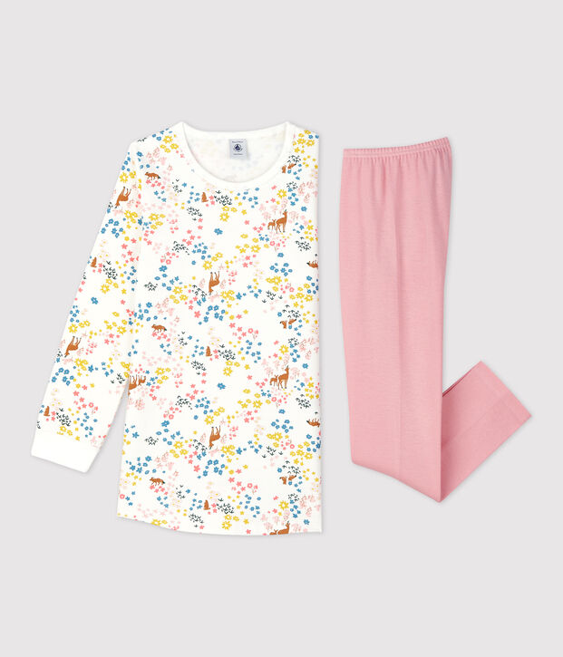 Chemise de nuit imprim&eacute; fleuri petite fille en coton blanc/multicouleur