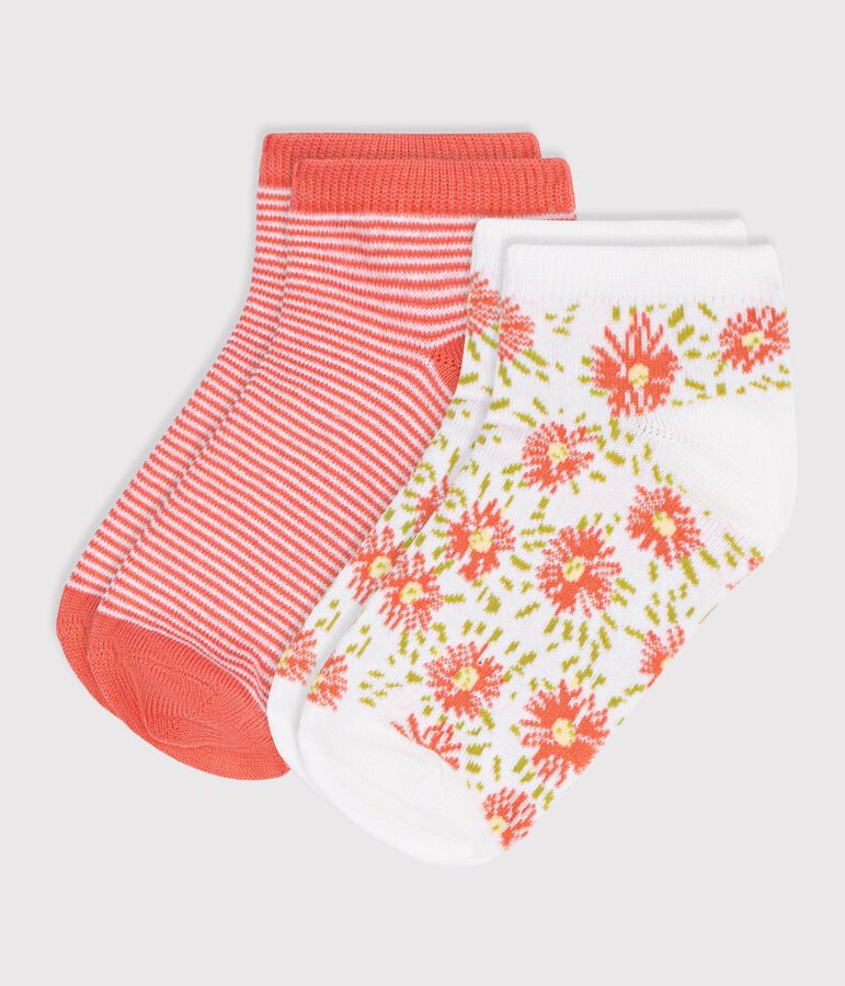 2 paires de chaussettes enfant fille en coton imprim&eacute; &agrave; fleurs multicouleur