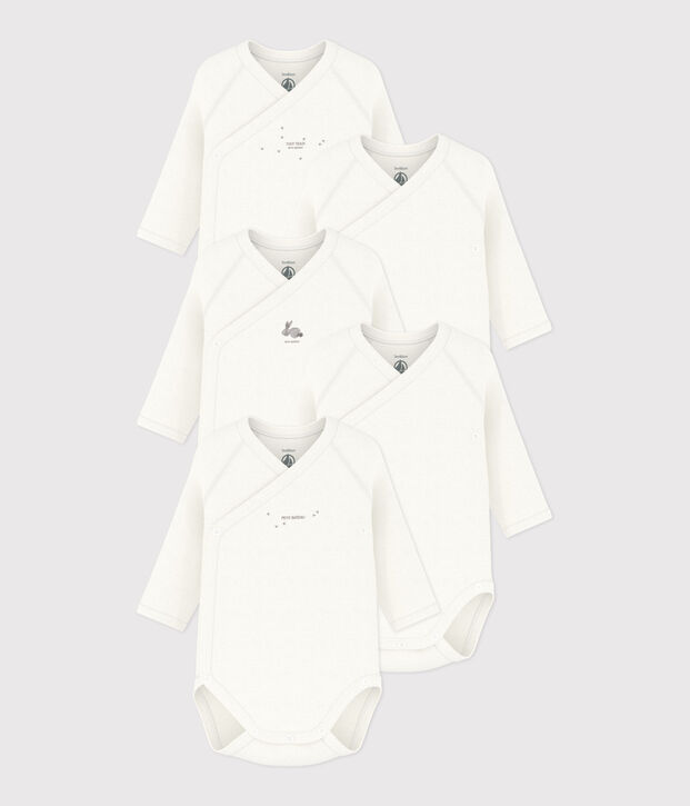 Lot de 5 bodies crois&eacute;s manches longues en coton multicouleur