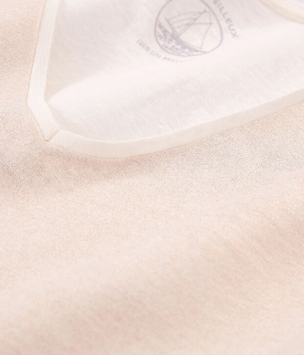 Tee-shirt manches courtes uni femme en lin iris&eacute; blanc/rose