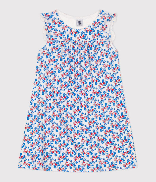 Chemise de nuit enfant en coton et lyocell fleurie blanc/multicouleur