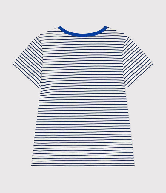 Tee-shirt Le Droit col rond en coton femme blanc MARSHMALLOW/bleu MEDIEVAL