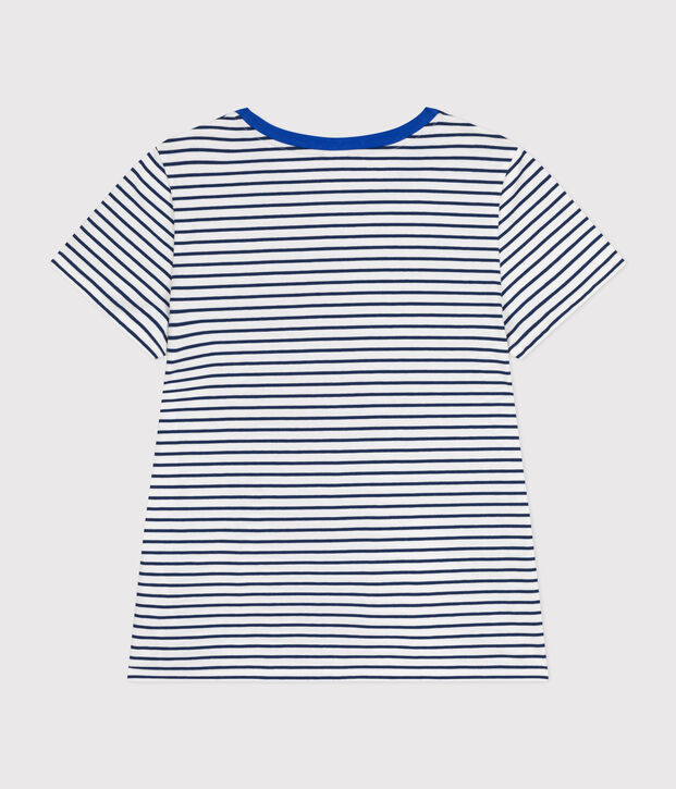 Tee-shirt Le Droit col rond en coton femme blanc/bleu