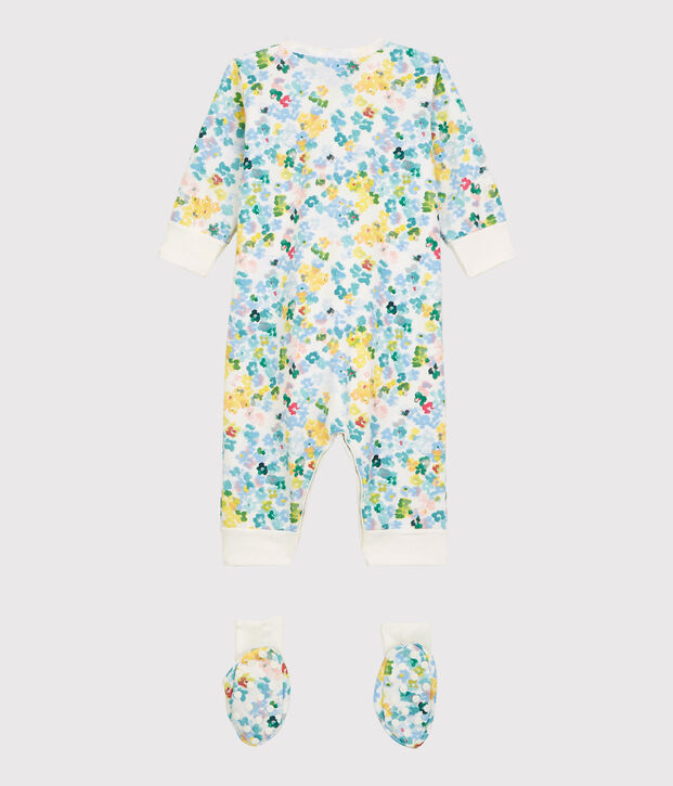 Ensemble nuit &agrave; fleurs b&eacute;b&eacute; fille en molleton blanc/multicouleur
