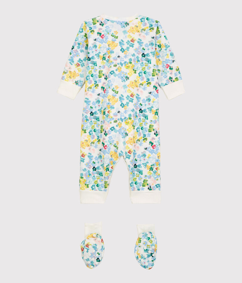 Ensemble nuit &agrave; fleurs b&eacute;b&eacute; fille en molleton blanc MARSHMALLOW/blanc MULTICO