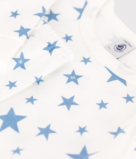 Pyjama très ajusté enfant en coton imprimé  blanc MARSHMALLOW/bleu ALASKA