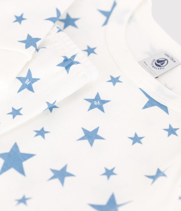 Pyjama tr&egrave;s ajust&eacute; enfant en coton imprim&eacute; blanc/bleu