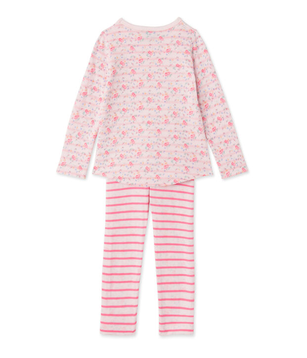 Pyjama fille en tubique r&eacute;versible rose/rose/multicouleur