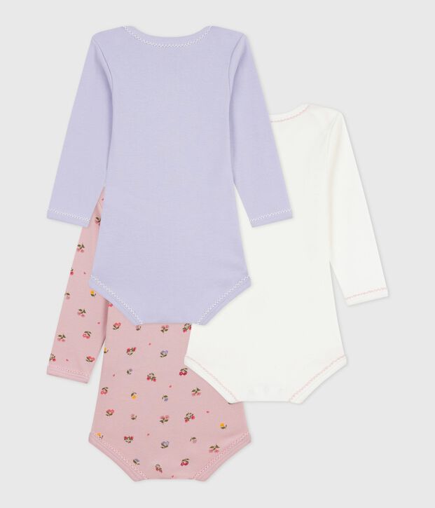 Lot de bodies manches longues en coton imprim&eacute; fleuri b&eacute;b&eacute; multicouleur