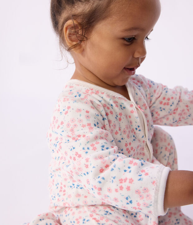 Pyjama b&eacute;b&eacute; en velours imprim&eacute; fleuri blanc/multicouleur