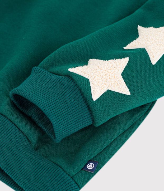 Sweatshirt b&eacute;b&eacute; en coton uni et ses badges &eacute;toiles vert fonc&eacute;