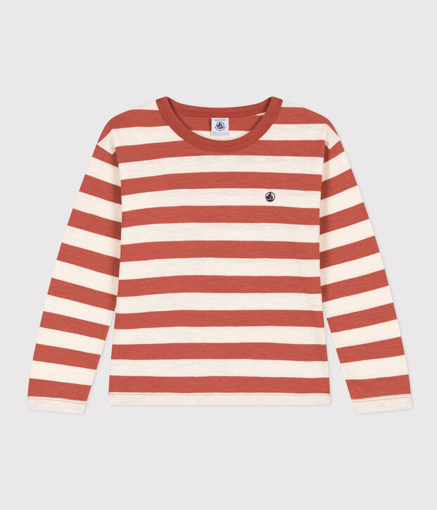 Tee-shirt manches longues en coton enfant gar&ccedil;on marron/&eacute;cru
