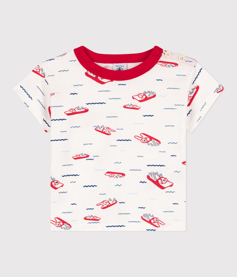 Tee-shirt manches courtes b&eacute;b&eacute; en jersey imprim&eacute; blanc MARSHMALLOW/blanc MULTICO