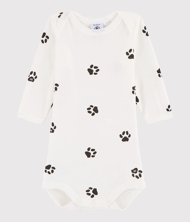 Body manches longues b&eacute;b&eacute; fille-gar&ccedil;on blanc/gris