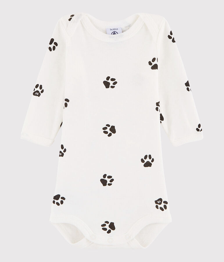 Body manches longues b&eacute;b&eacute; fille-gar&ccedil;on blanc MARSHMALLOW/gris CAPECOD