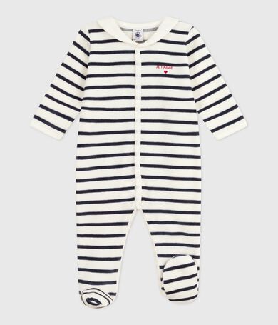 Pyjama b&eacute;b&eacute; mixte en velours imprim&eacute; &agrave; rayures